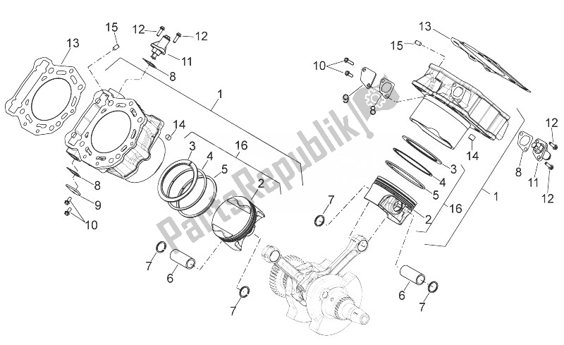 Alle onderdelen voor de Cilinder Met Zuiger van de Aprilia Shiver 750 EU 2014