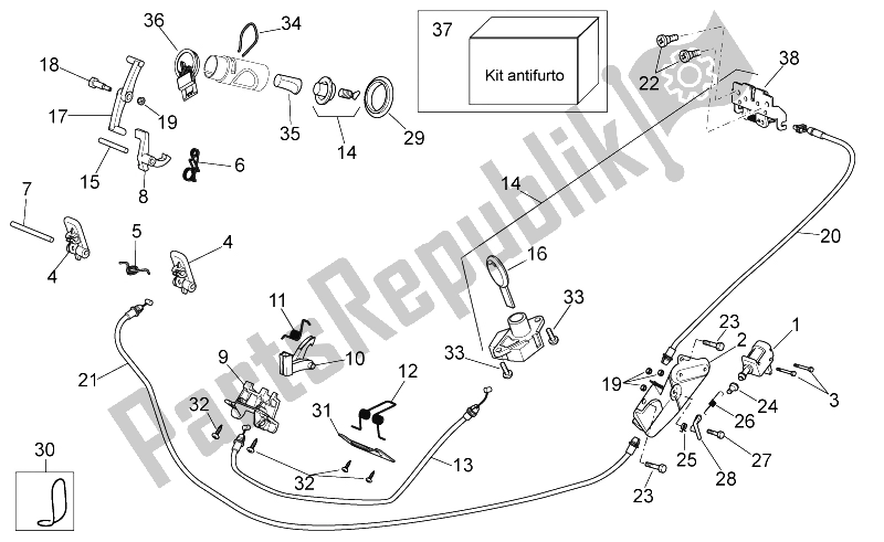 Alle Teile für das Hardware-kit Verriegeln des Aprilia Scarabeo 300 Light E3 2009