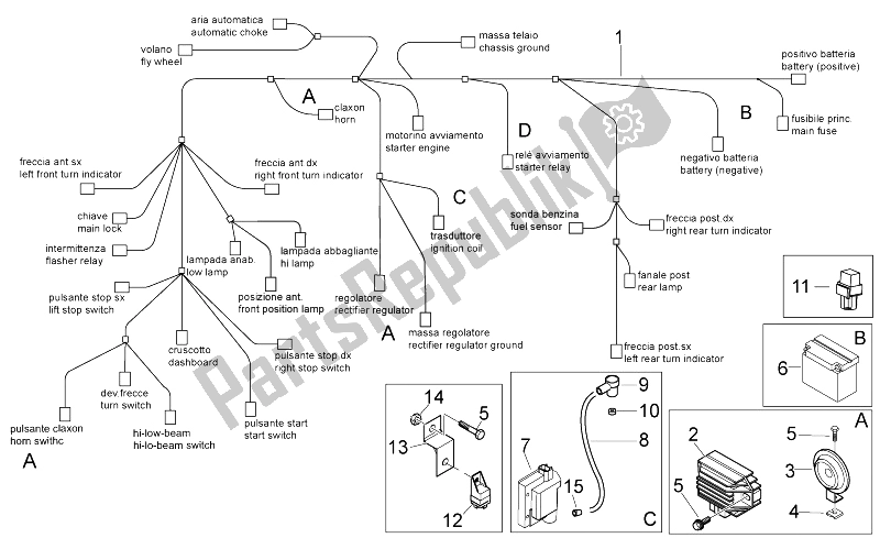 All parts for the Electrical System of the Aprilia Sport City ONE 50 4T 2V E2 2008