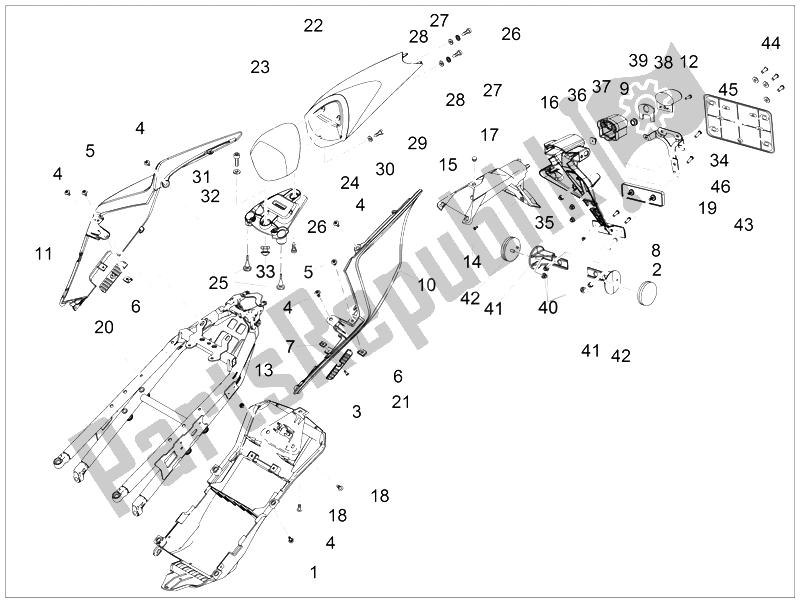 Alle onderdelen voor de Achterlichaam van de Aprilia RSV4 RR USA 1000 2016