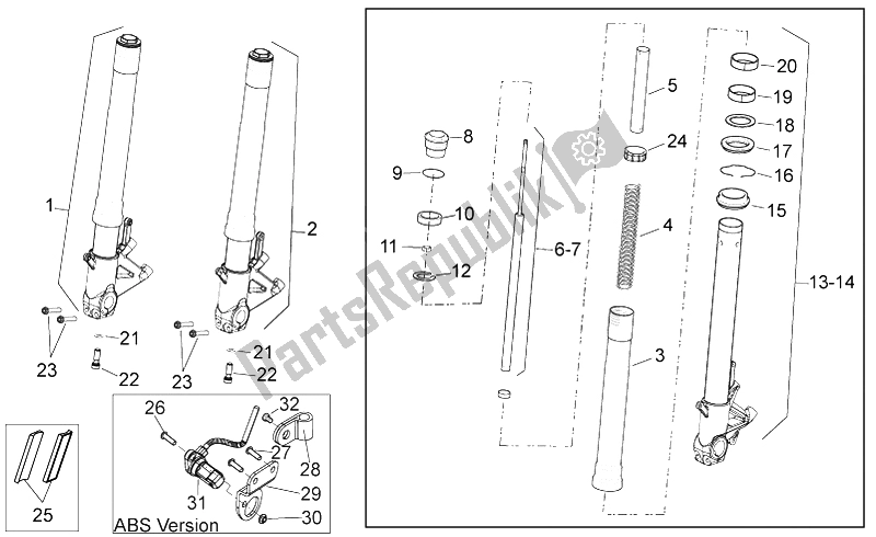 All parts for the Front Fork of the Aprilia Shiver 750 GT 2009