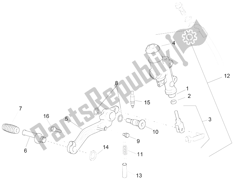 All parts for the Rear Master Cylinder of the Aprilia RSV4 RR Racer Pack 1000 2015