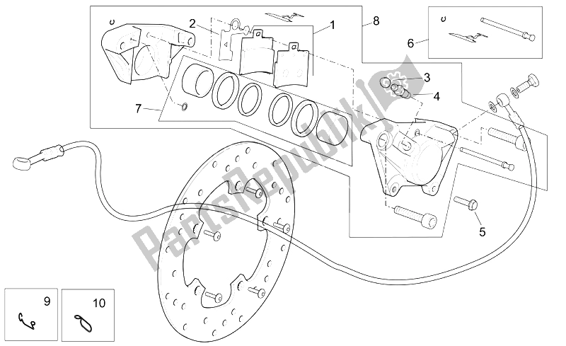 Toutes les pièces pour le étrier Arrière du Aprilia Scarabeo 125 250 E2 ENG Piaggio 2004