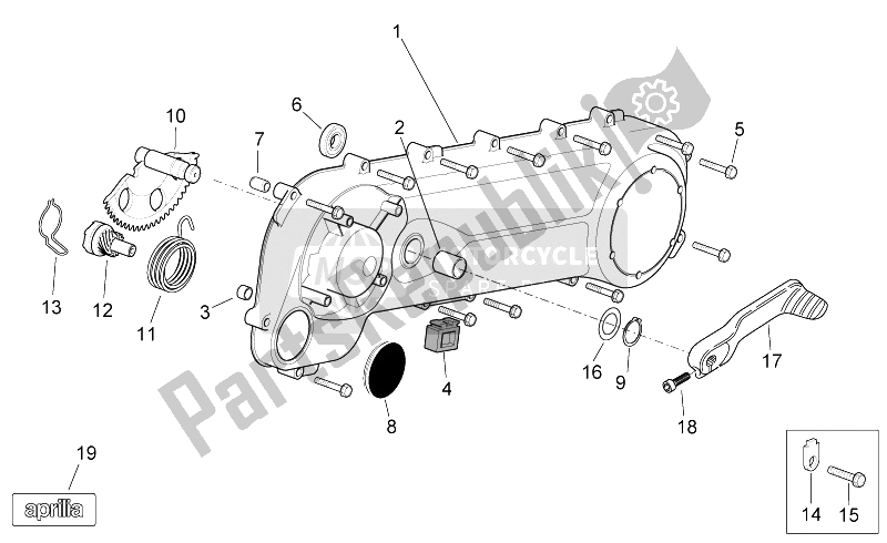 All parts for the Transmission Cover of the Aprilia Scarabeo 50 2T E2 NET 2009
