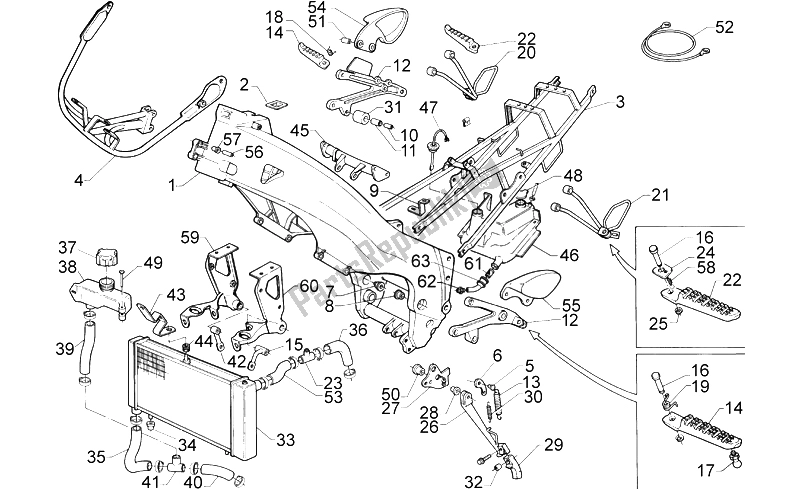 All parts for the Frame of the Aprilia RS 125 ENG 123 CC 1996