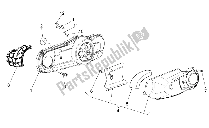 All parts for the Variator Cover of the Aprilia Scarabeo 125 200 IE Light 2009