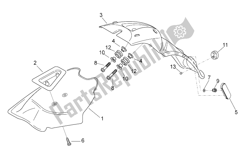 Tutte le parti per il Corpo Posteriore Iii - Parafango del Aprilia Scarabeo 50 2T E2 ENG Piaggio 2010