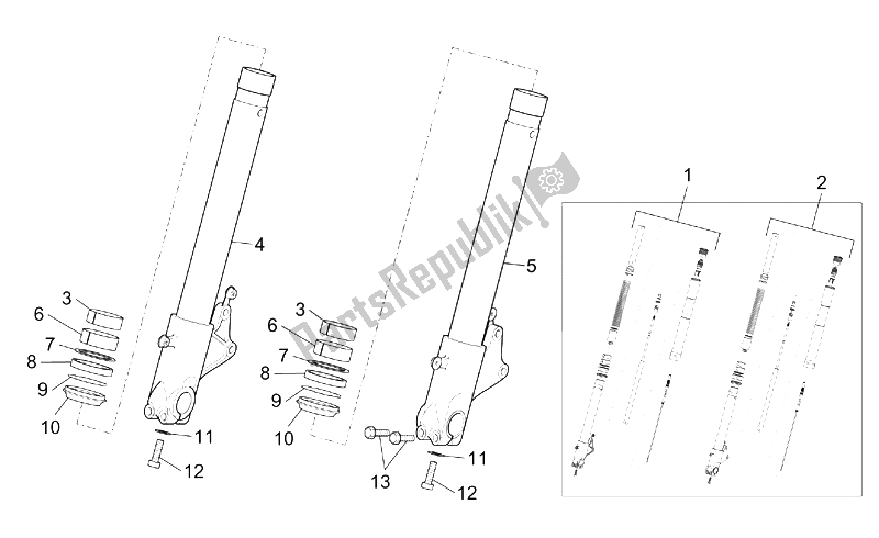 All parts for the Showa Front Fork - Hubs, Sleeves of the Aprilia RST 1000 Futura 2001