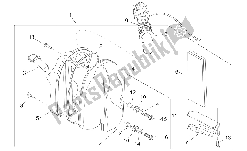 Alle Teile für das Luft Box des Aprilia Scarabeo 100 2T ENG Yamaha 2000