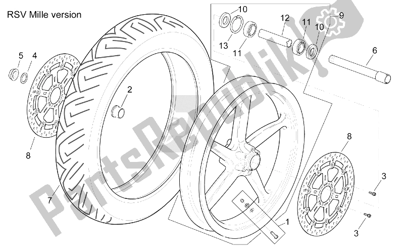 Tutte le parti per il Ruota Anteriore Versione Rsv Mille del Aprilia RSV Mille 1000 2003