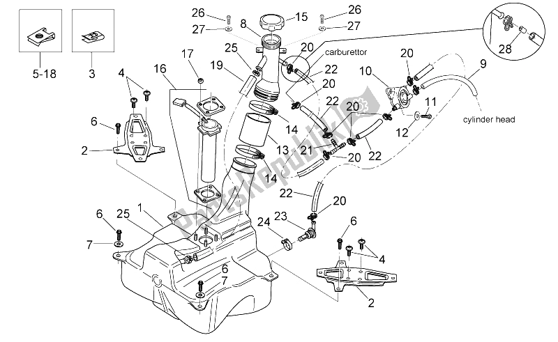 Tutte le parti per il Serbatoio Di Carburante del Aprilia Mojito Custom 50 2T ENG Piaggio 2004