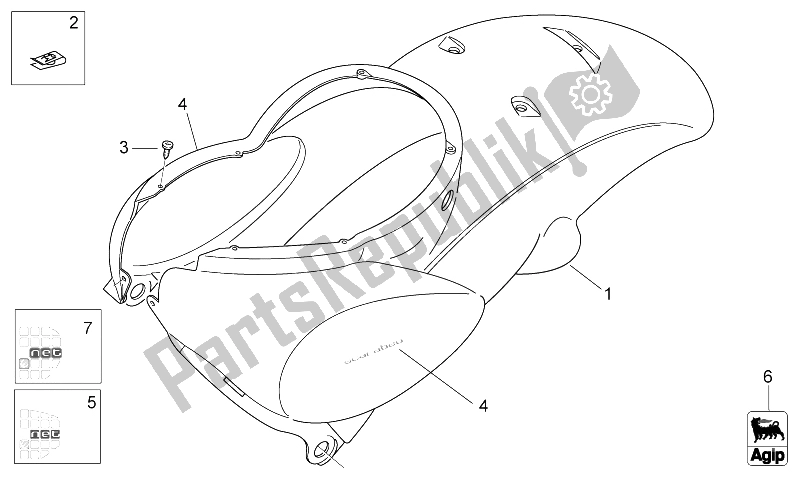 Toutes les pièces pour le Carrosserie Arrière I - Carénage Arrière du Aprilia Scarabeo 50 2T E2 NET 2010