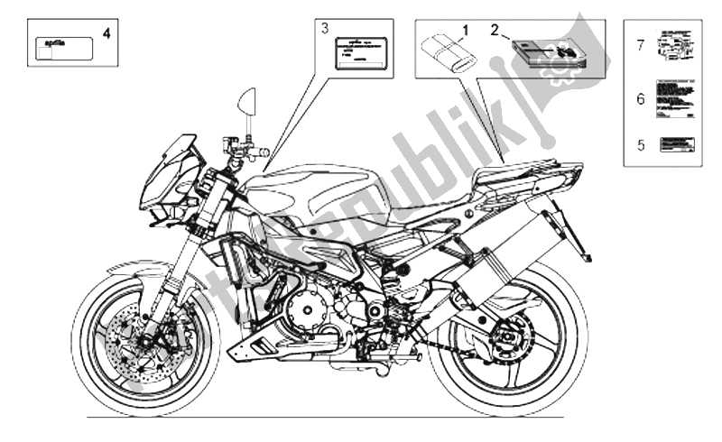 All parts for the Plate Set-decal-op. Handbooks of the Aprilia RSV Tuono 1000 2006