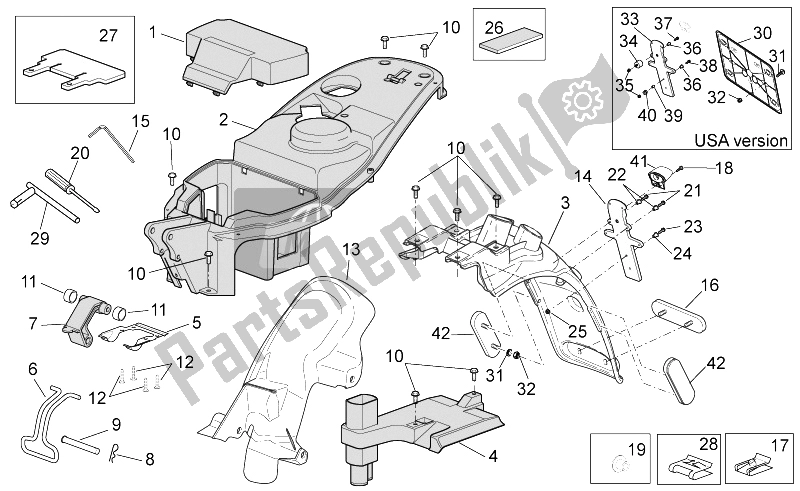 Toutes les pièces pour le Carrosserie Arrière Ii du Aprilia Scarabeo 100 4T E3 NET 2009