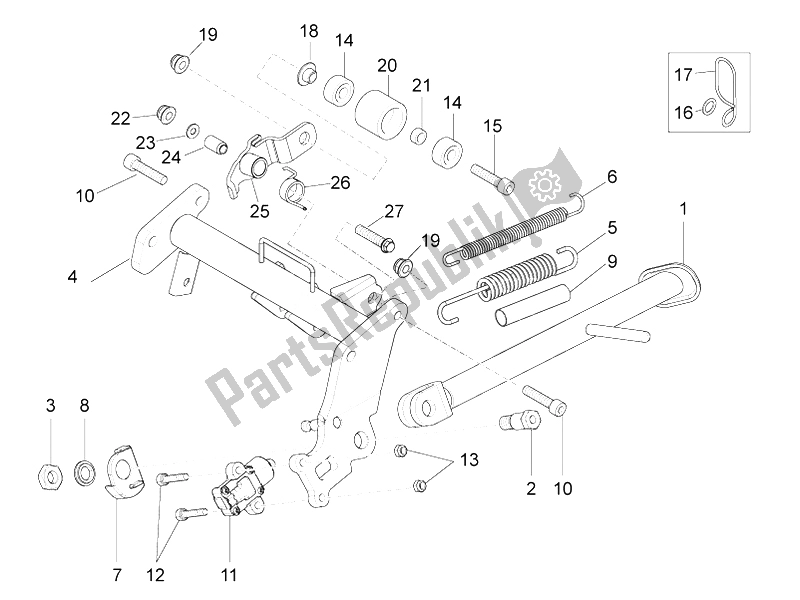 All parts for the Central Stand of the Aprilia RS4 125 4T 2011