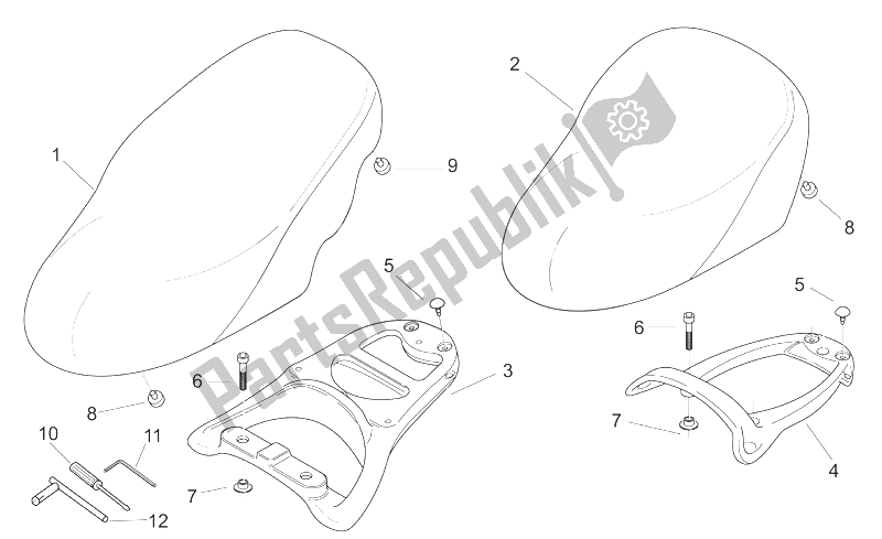 All parts for the Seat - Carrier of the Aprilia Scarabeo 50 2T E2 ENG Piaggio 2005