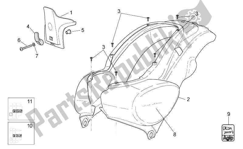 Todas las partes para Cuerpo Trasero I de Aprilia Scarabeo 100 4T E3 NET 2010