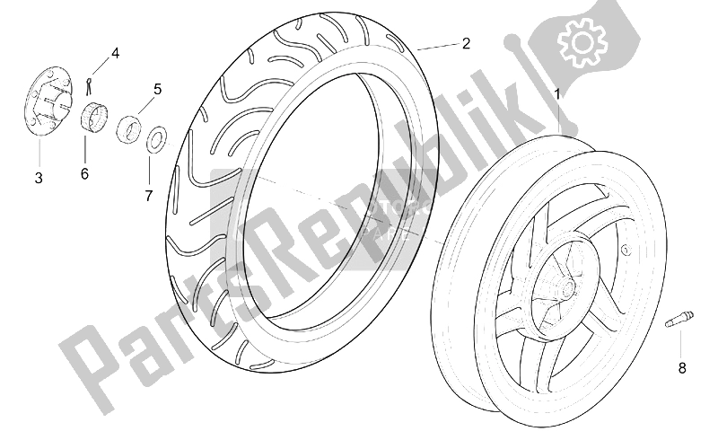 All parts for the Rear Wheel of the Aprilia SR 125 150 1999