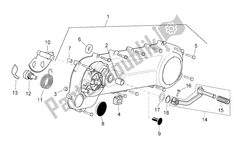 Alle onderdelen voor de Transmissie Deksel van de Aprilia SR 50 H2O NEW IE Carb 2004