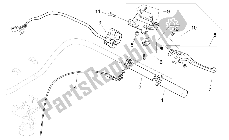 All parts for the Rh Controls of the Aprilia Mojito Custom 50 2T ENG Piaggio 2004