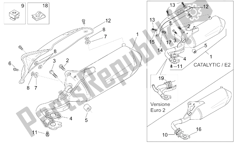 Alle onderdelen voor de Uitlaat van de Aprilia Scarabeo 50 2T ENG Minarelli 2000