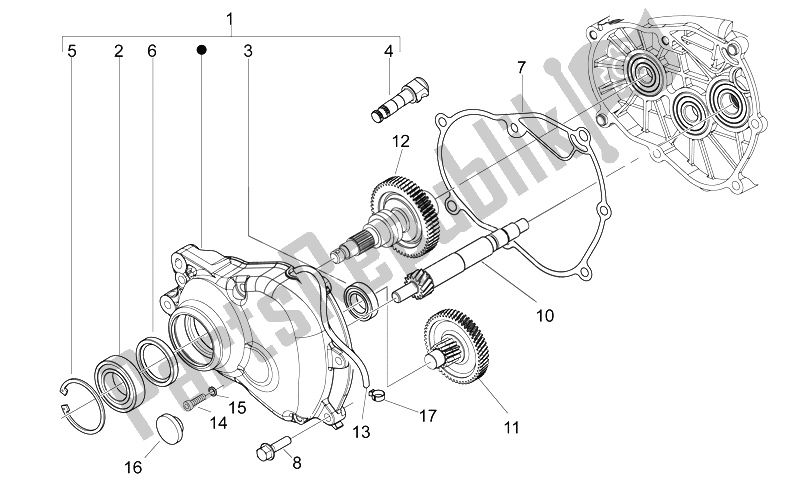 All parts for the Transmission Final Drive of the Aprilia Mojito 125 E3 2008