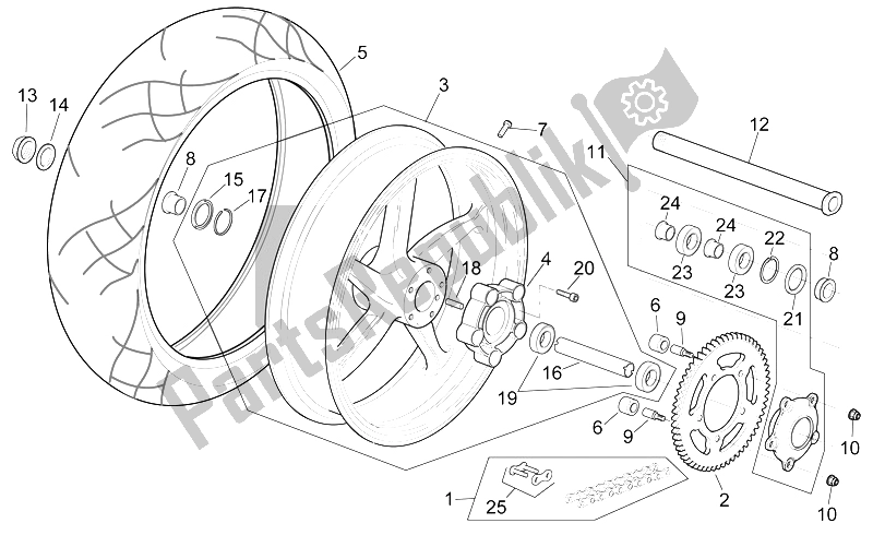 All parts for the Rear Wheel of the Aprilia RSV Mille SP 1000 1999