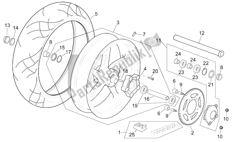 All parts for the Rear Wheel of the Aprilia RSV Mille SP 1000 1999