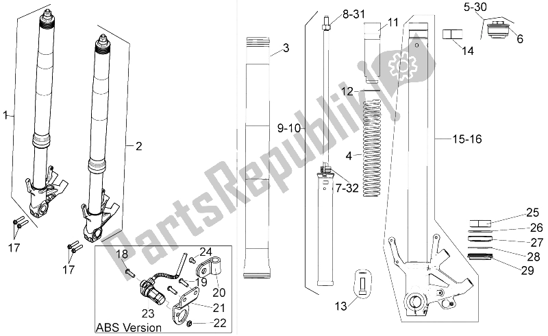 Wszystkie części do Przedni Widelec Ii Aprilia Dorsoduro 750 ABS USA 2015