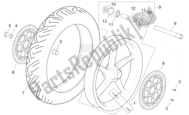 All parts for the Front Wheel R Version of the Aprilia RSV Mille Factory 1000 2004 - 2008
