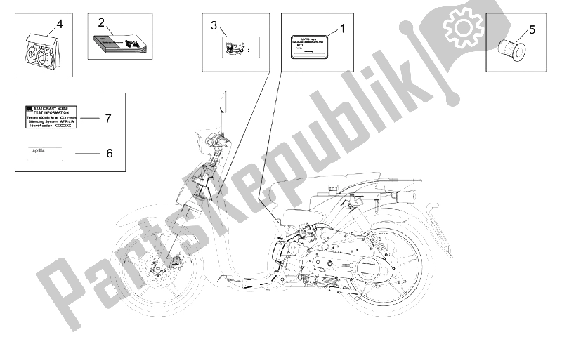 All parts for the Decal Op. Handbooks And Plate Set of the Aprilia Scarabeo 100 4T E2 2001