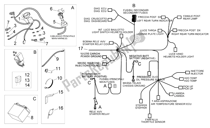 Toutes les pièces pour le Système électrique Ii du Aprilia Scarabeo 400 492 500 Light 2006