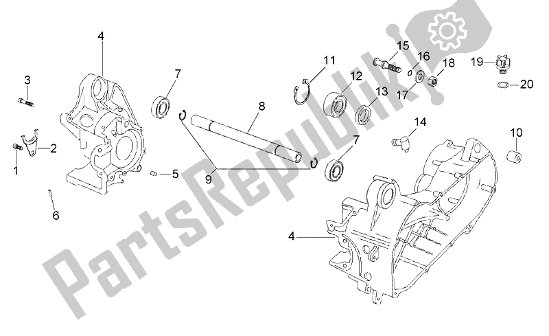 All parts for the Crank-case of the Aprilia SR Viper 50 AIR Horizontal Cylinder 1994