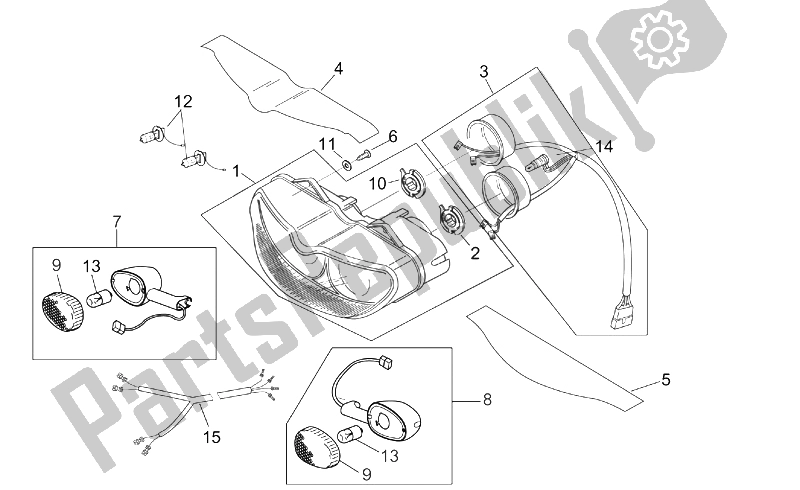 All parts for the Front Lights of the Aprilia RS 50 Tuono 2003