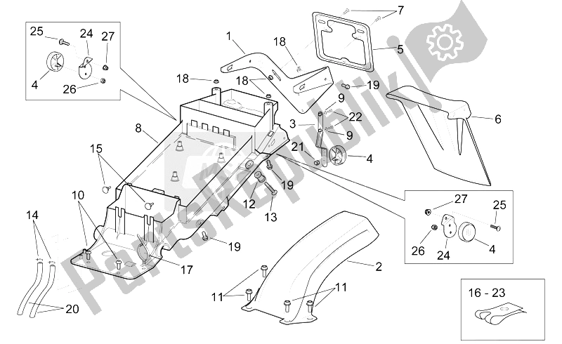 Alle Teile für das Hinterer Körper - Untersattel des Aprilia RSV Mille 1000 1998