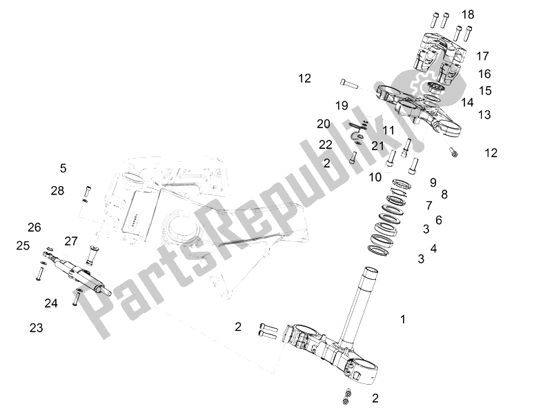 Alle onderdelen voor de Sturen van de Aprilia Tuono V4 1100 Factory USA CND 2016