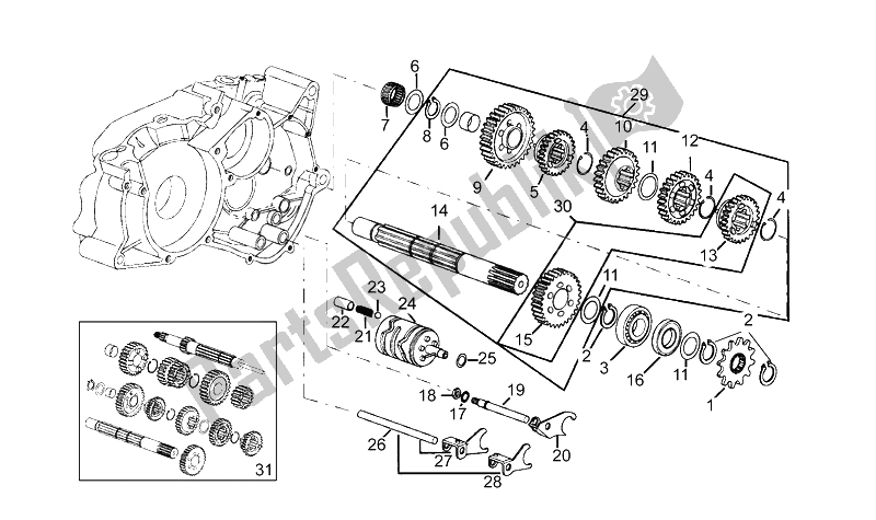 All parts for the Driven Shaft - 6 Gears of the Aprilia RS 50 1993