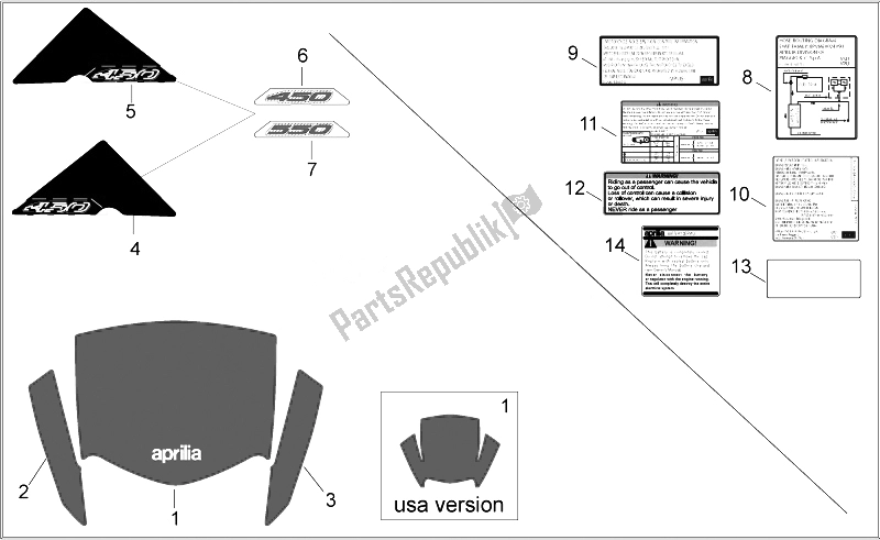 Alle onderdelen voor de Platen-voorkant Lichaamsstickers van de Aprilia RXV SXV 450 550 2008