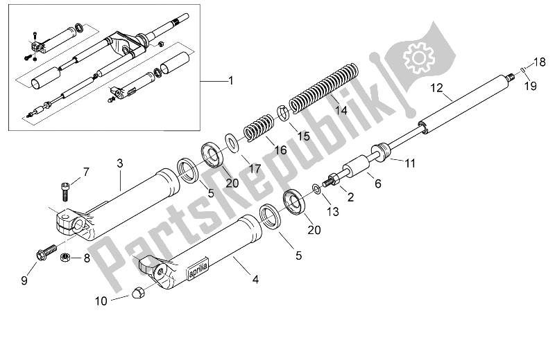 Toutes les pièces pour le Fourche Avant Ii du Aprilia Scarabeo 50 2T E2 ENG Piaggio 2010