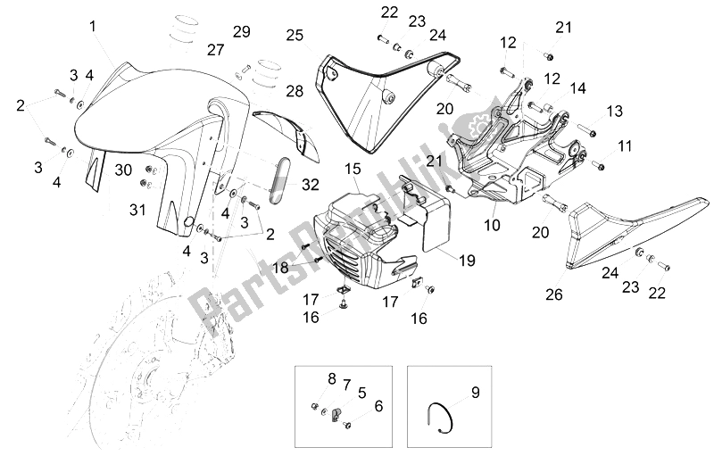 Tutte le parti per il Parafango Anteriore-colonna del Aprilia Caponord 1200 Carabinieri 2015