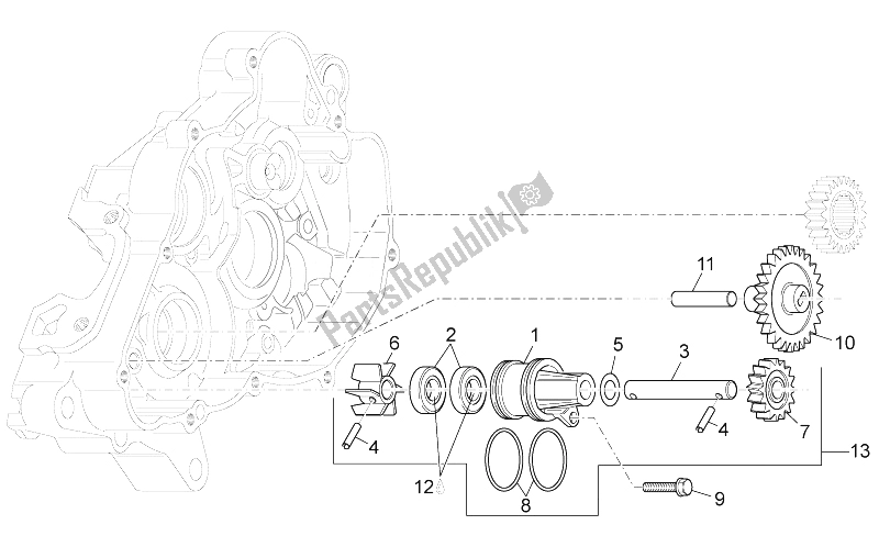 All parts for the Water Pump Assy of the Aprilia RX SX 125 2008