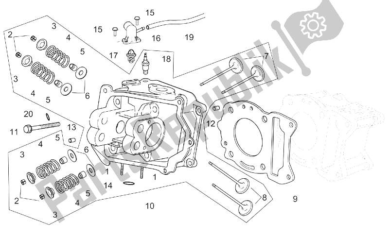 All parts for the Cylinder Head of the Aprilia Scarabeo 125 200 E2 ENG Piaggio 2003