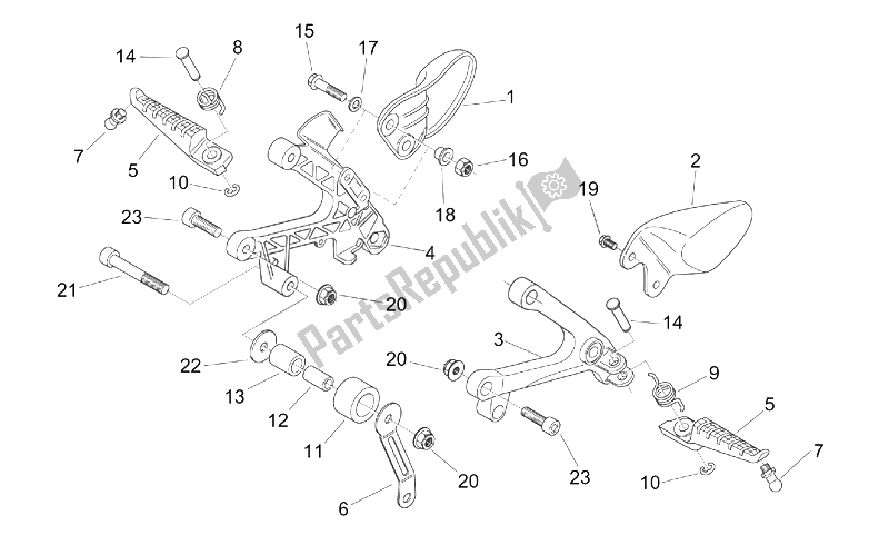 All parts for the Front Footrests of the Aprilia RS 125 Tuono 2003