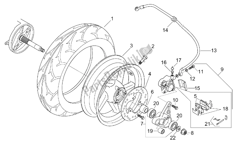 All parts for the Rear Wheel of the Aprilia Leonardo 125 150 1996