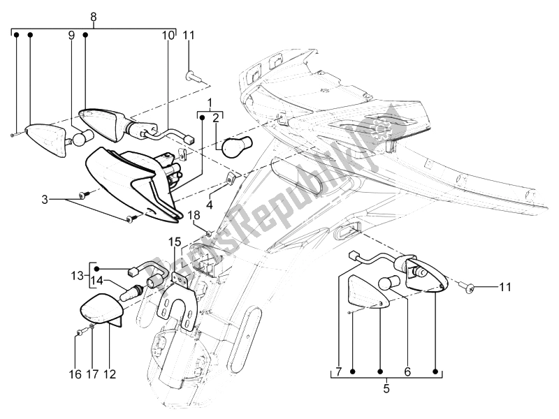 Alle Teile für das Scheinwerfer Hinten - Blinker des Aprilia SR Motard 125 4T E3 2012