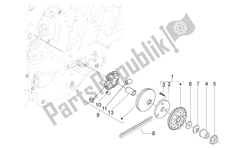 All parts for the Variator of the Aprilia Sport City ONE 125 4T E3 2008