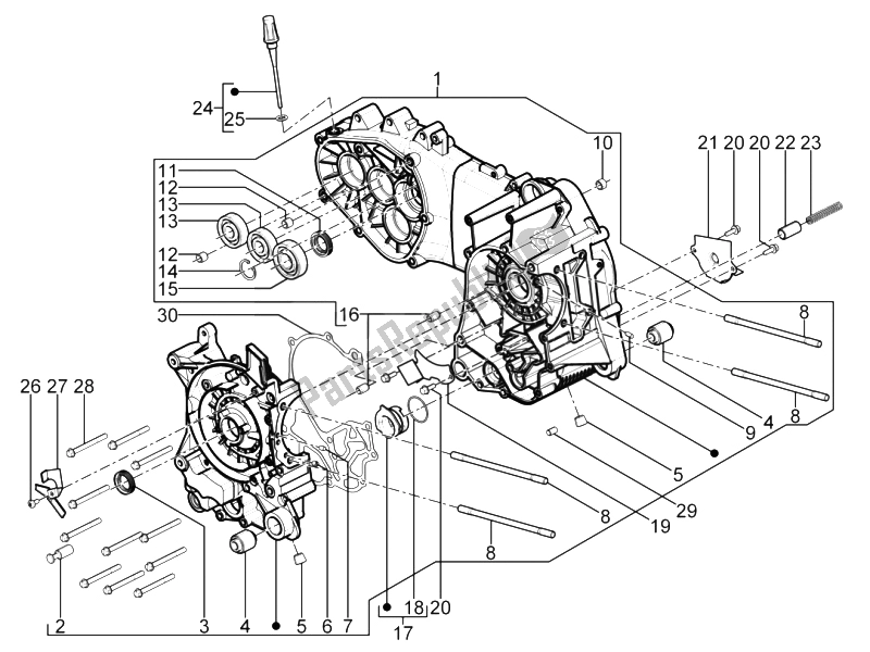 All parts for the Crankcase of the Aprilia SR Motard 125 4T E3 2012