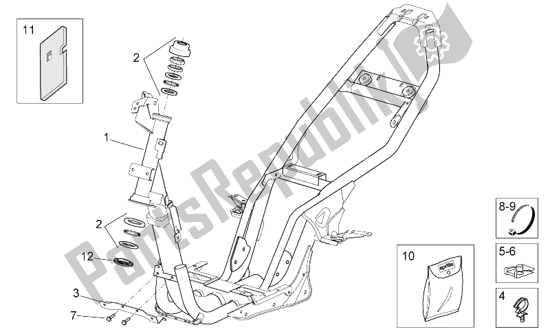 All parts for the Frame of the Aprilia SR 50 H2O NEW IE Carb 2004