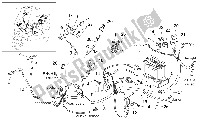 Tutte le parti per il Sistema Elettrico del Aprilia Area 51 1998