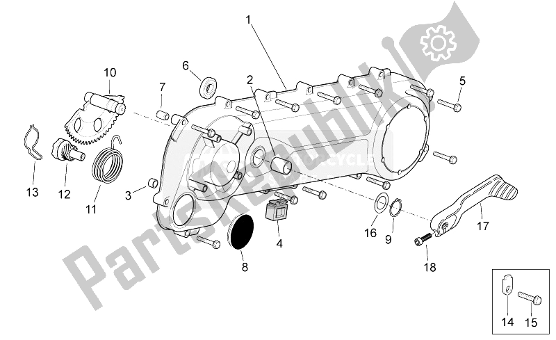 Tutte le parti per il Coperchio Della Trasmissione del Aprilia Scarabeo 50 2T E2 ENG Piaggio 2010